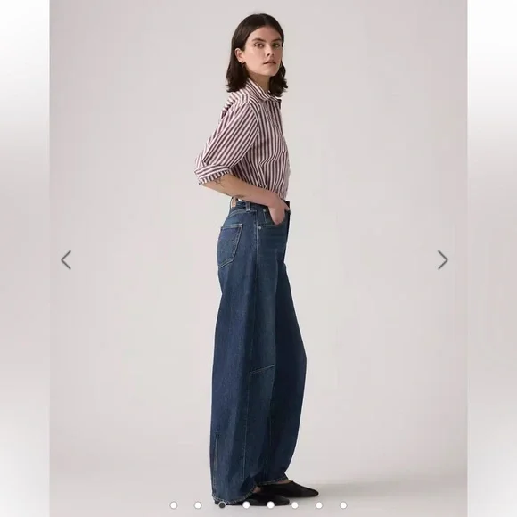 LEVIS Jeans Barrel Leg NWT Cinch Wide Leg High Waist New Shades Blue Size 24 - Picture 3 of 14